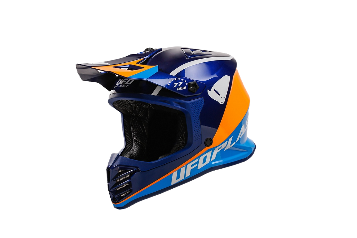 Casco motocross UFO Korey da bambino blu e arancione