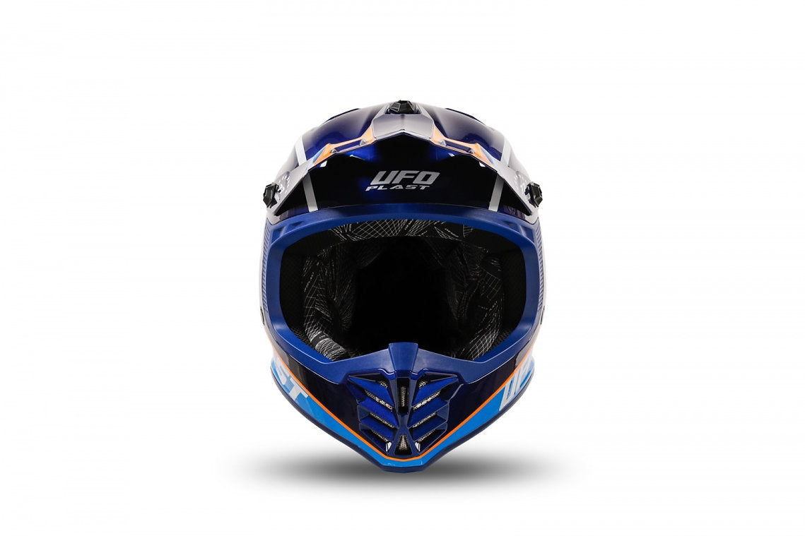 Casco motocross UFO Korey da bambino blu e arancione